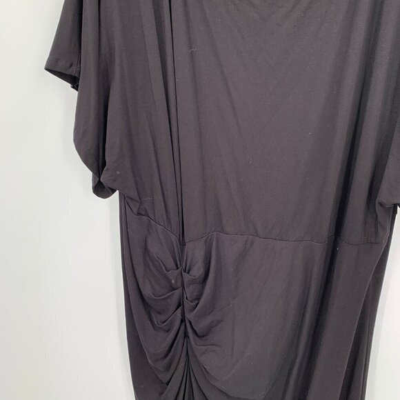 Eloquii Elements black knit shift dress ruching diagonal hem short sleeve 3X - Picture 2 of 5